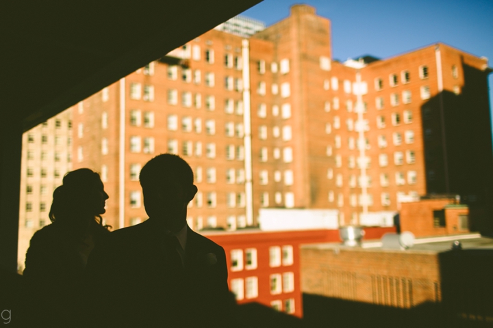 Silhouette portrait with city background